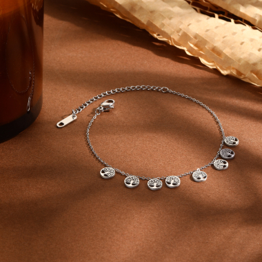 Wholesaler Eclat Paris - Silver chain bracelet with mini tree of life pendants