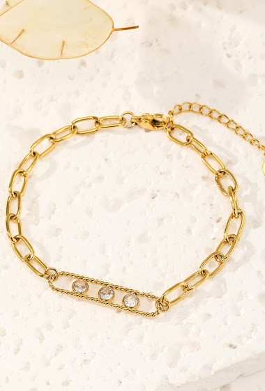 Grossiste Eclat Paris - Bracelet chaîne avec 3 strass