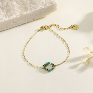 Wholesaler Eclat Paris - Chain bracelet with circle in blue beads