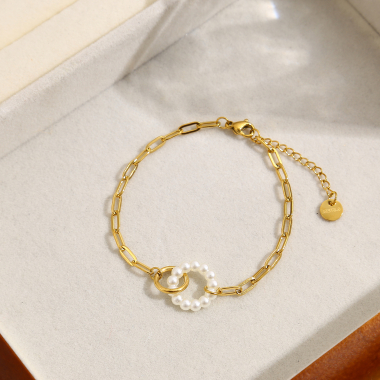 Grossiste Eclat Paris - Bracelet chaîne avec perle et maillon croisé