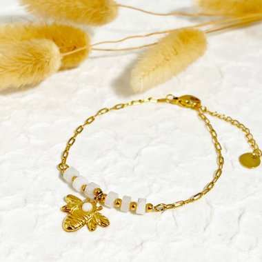 Wholesaler Eclat Paris - Golden chain bracelet with white bee
