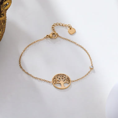 Grossiste Eclat Paris - Bracelet chaîne dorée avec arbre de vie