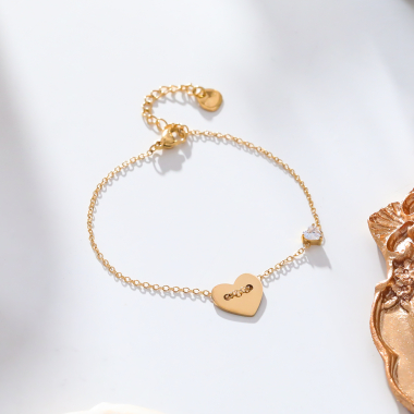Wholesaler Eclat Paris - Golden chain bracelet with heart and rhinestones