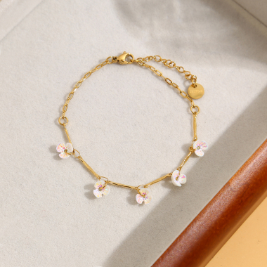 Grossiste Eclat Paris - Bracelet chaîne dorée avec fleurs