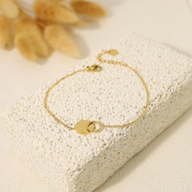 Grossiste Eclat Paris - Bracelet chaîne dorée avec pastille ronde et cercle
