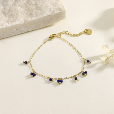 Grossiste Eclat Paris - Bracelet chaîne dorée avec pendentifs bleues