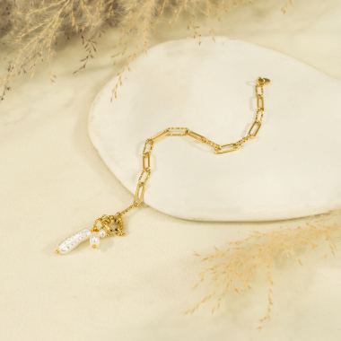 Großhändler Eclat Paris - Goldenes Kettenarmband mit Perlen und Verschluss