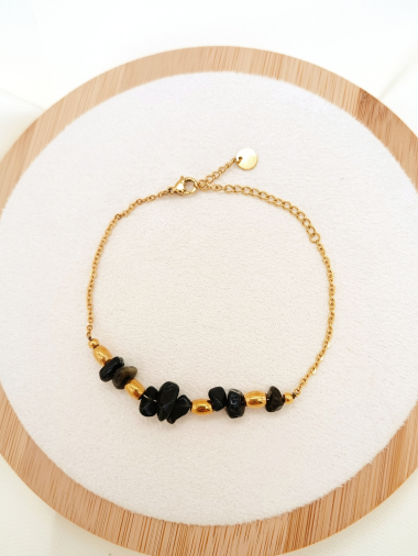 Grossiste Eclat Paris - Bracelet chaîne dorée avec pierres noires