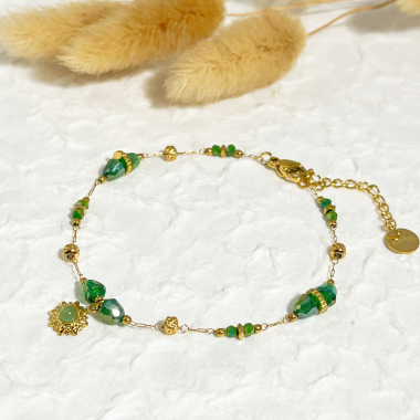 Grossiste Eclat Paris - Bracelet chaîne dorée avec soleil vert