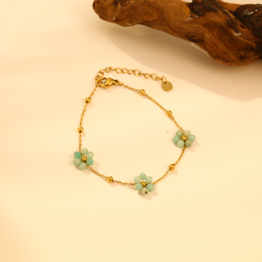 Wholesaler Eclat Paris - Golden chain bracelet with triple amazonite flower