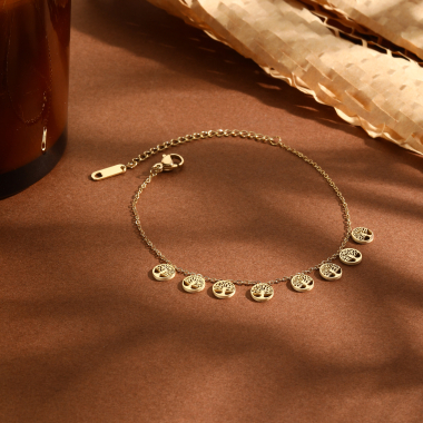 Grossiste Eclat Paris - Bracelet chaîne dorée mini pendentifs arbre de vie