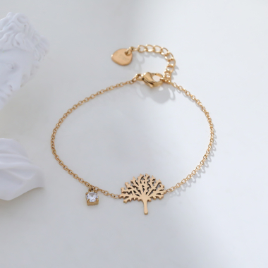Wholesaler Eclat Paris - Golden chain bracelet with rhinestones and tree of life