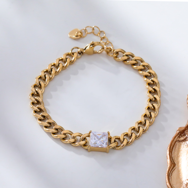 Grossiste Eclat Paris - Bracelet chaîne épaisse avec strass carré