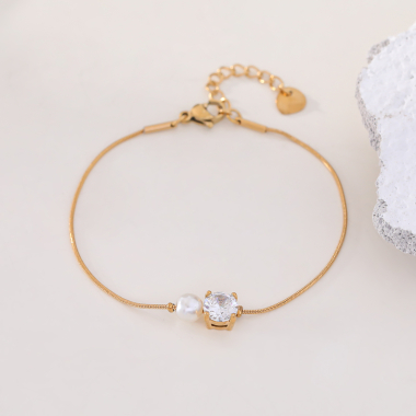 Grossiste Eclat Paris - Bracelet chaîne fine avec strass et perle