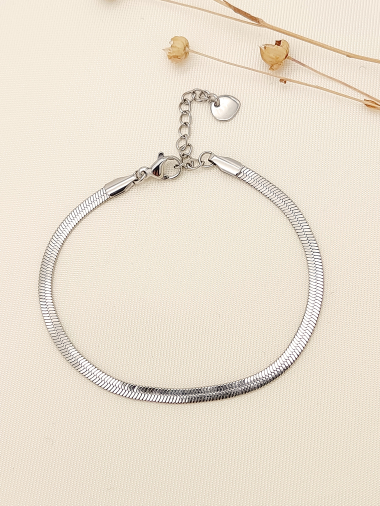 Grossiste Eclat Paris - Bracelet chaîne sepent argenté plate