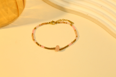 Großhändler Eclat Paris - Goldarmband mit natürlichem rosa Stein