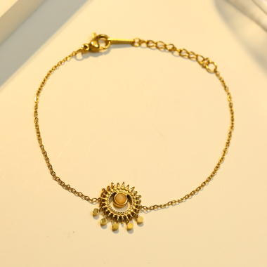 Wholesaler Eclat Paris - Golden Bracelet with Pink Sun Stone