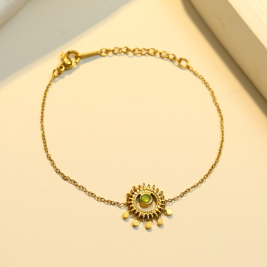 Großhändler Eclat Paris - Goldenes Armband mit grüner Steinsonne