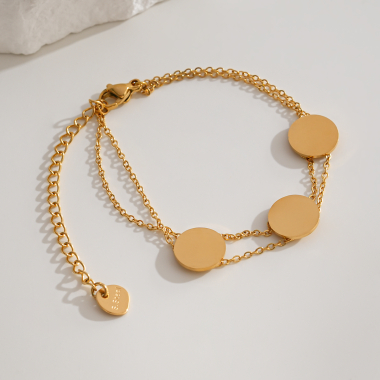 Grossiste Eclat Paris - Bracelet doré double chaîne fine avec disque