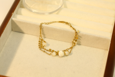 Großhändler Eclat Paris - Goldenes Armband mit Doppelketten aus weißem Stein