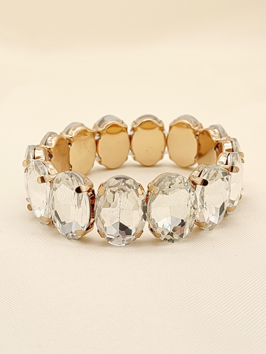Wholesaler Eclat Paris - Golden elastic bracelet with white rhinestones