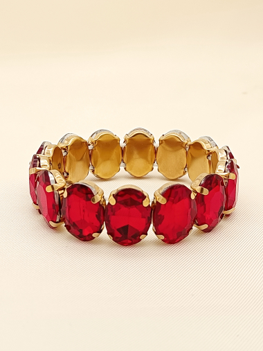 Grossiste Eclat Paris - Bracelet doré élastique strass rouges