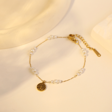 Wholesaler Eclat Paris - Golden beaded bracelet with tree of life pendant