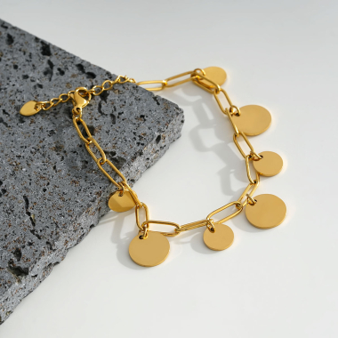 Grossiste Eclat Paris - Bracelet doré maille avec multi disques pendants