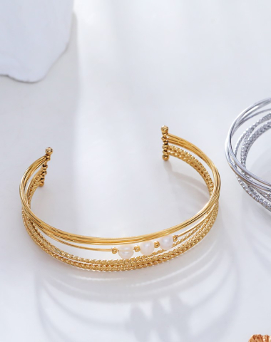 Großhändler Eclat Paris - Mehrreihiges Goldarmband mit Perlen