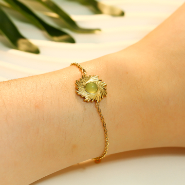 Wholesaler Eclat Paris - Golden Sun Bracelet With Green Nature Stone