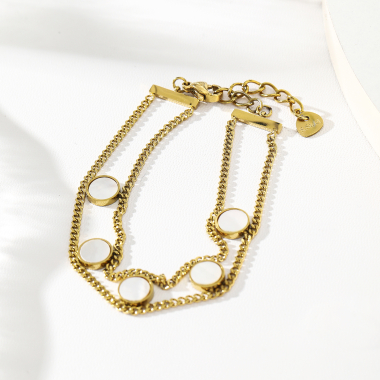 Wholesaler Eclat Paris - Double chain bracelet with 5 mother-of-pearl circles