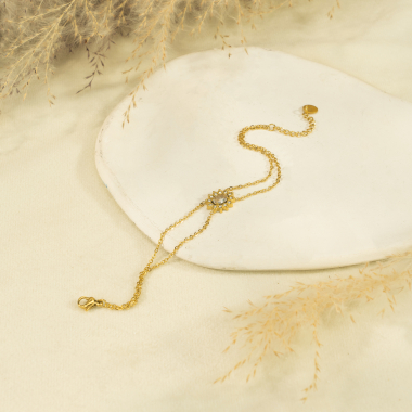 Grossiste Eclat Paris - Bracelet double chaîne dorée avec strass au centre