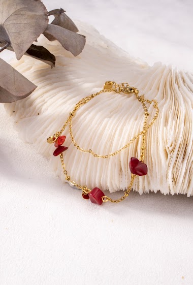 Wholesaler Eclat Paris - Double chain bracelet red stones