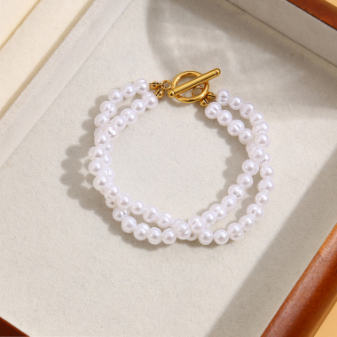 Grossiste Eclat Paris - Bracelet double perle avec fermoir