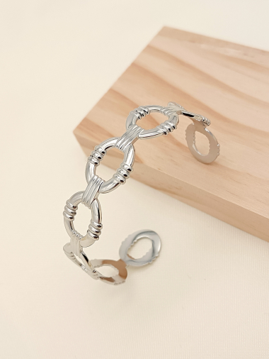 Wholesaler Eclat Paris - Silver bangle bracelet with adjustable rigid chain