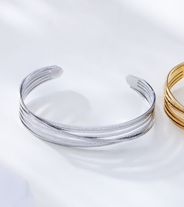 Wholesaler Eclat Paris - Silver bangle bracelet lines