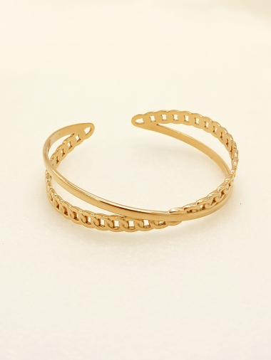 Wholesaler Eclat Paris - Crossed adjustable gold bangle bracelet