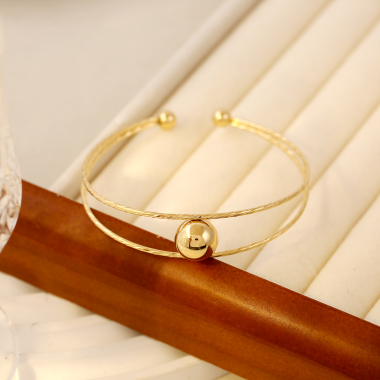 Grossiste Eclat Paris - Bracelet jonc doré double ligne avec boule