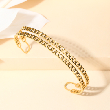 Grossiste Eclat Paris - Bracelet jonc doré double ligne en maille