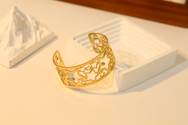 Wholesaler Eclat Paris - Large Gold Bangle Bracelet with Rhinestone Stars