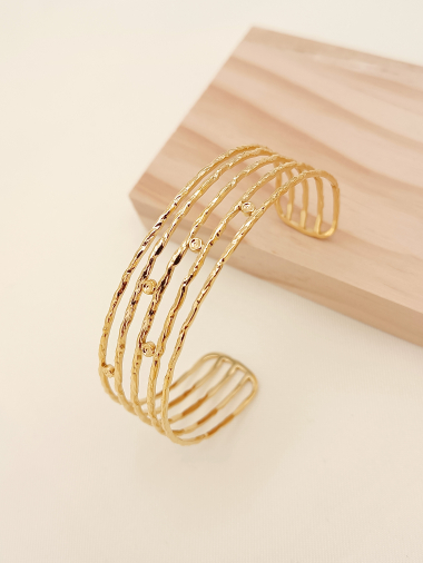 Wholesaler Eclat Paris - Gold multi-line dot bangle bracelet
