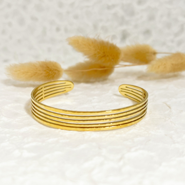 Grossiste Eclat Paris - Bracelet jonc lignes dorées ajustable