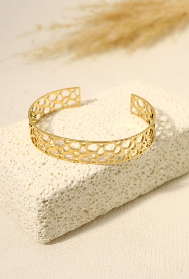 Großhändler Eclat Paris - Breites verstellbares goldenes Armband mit verschiedenen kleinen Kreisen