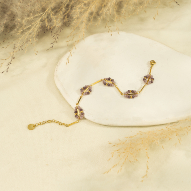 Grossiste Eclat Paris - Bracelet pierres améthyste lilas en fleur