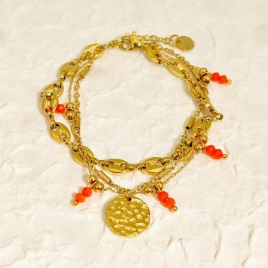 Wholesaler Eclat Paris - Triple chain bracelet with coffee bean and orange crystals