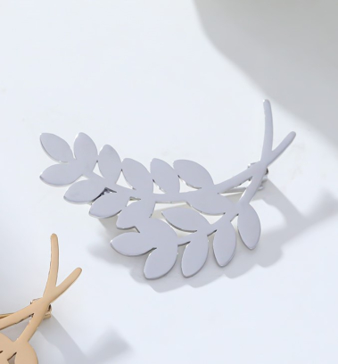 Wholesaler Eclat Paris - Silver Double Leaf Brooch Attached in Stainless Steel