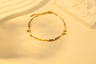 Wholesaler Eclat Paris - Gold anklet with yellow beads