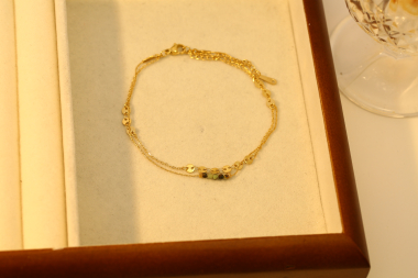 Wholesaler Eclat Paris - Double gold anklet with green nature stone