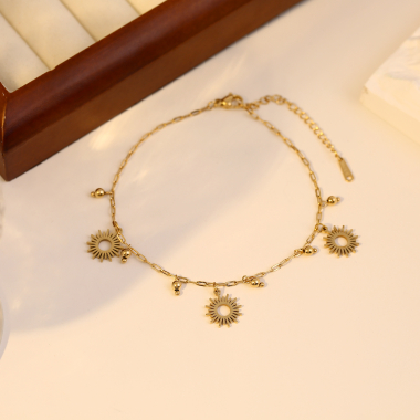 Wholesaler Eclat Paris - Golden ankle chain with sun and multi ball pendants