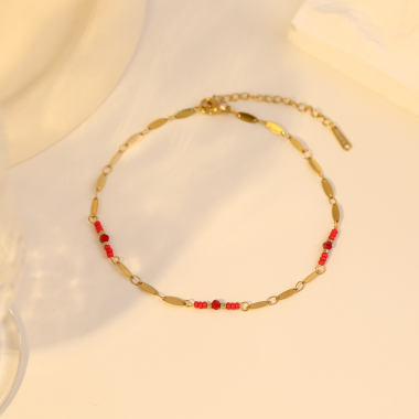 Großhändler Eclat Paris - Goldenes Fußkettchen mit roten Perlen